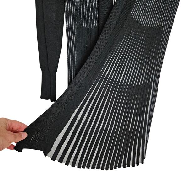 Lapis Womens Long Black White Accordian Pleated Boho Cardigan Sweater Size L - Picture 3 of 12